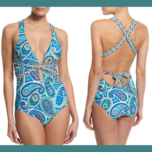 NEW Trina Turk [ 6 ] Provence Paisley‎ One-Piece Swimsuit in Blue - Picture 5 of 9